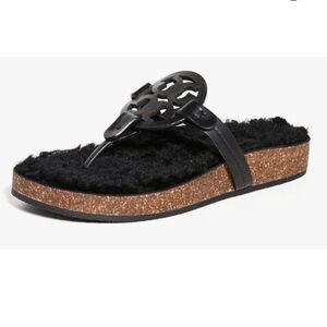 Tory Burch Miller Cloud Shearling Sandals Black